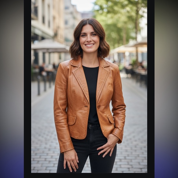 Reba Jackets & Blazers - Reba Tan Leather Women's Blazer